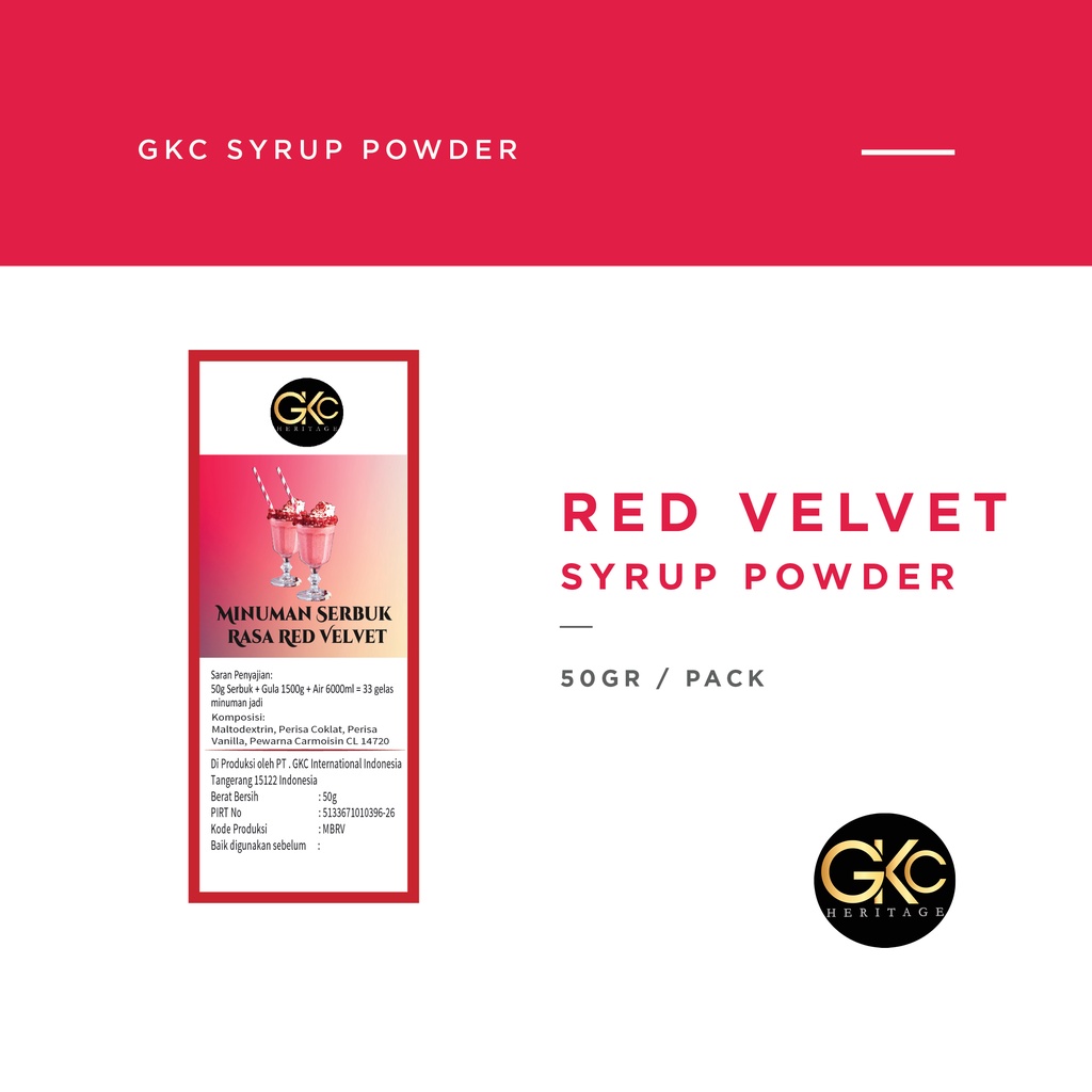 Bubuk Sirup Red Velvet / RedVelvet Powder Syrup Serbuk Minuman Powder Drink GKC Heritage 50 gr