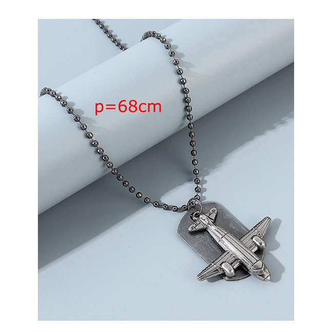 LRC Kalung Fashion Silver Small Plane Geometric Bead Chain Mens Necklace Y64698