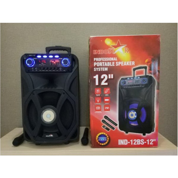 Indostar Speaker Trolley Portable System IND-12BS-12&quot; + Mic USB PROMO