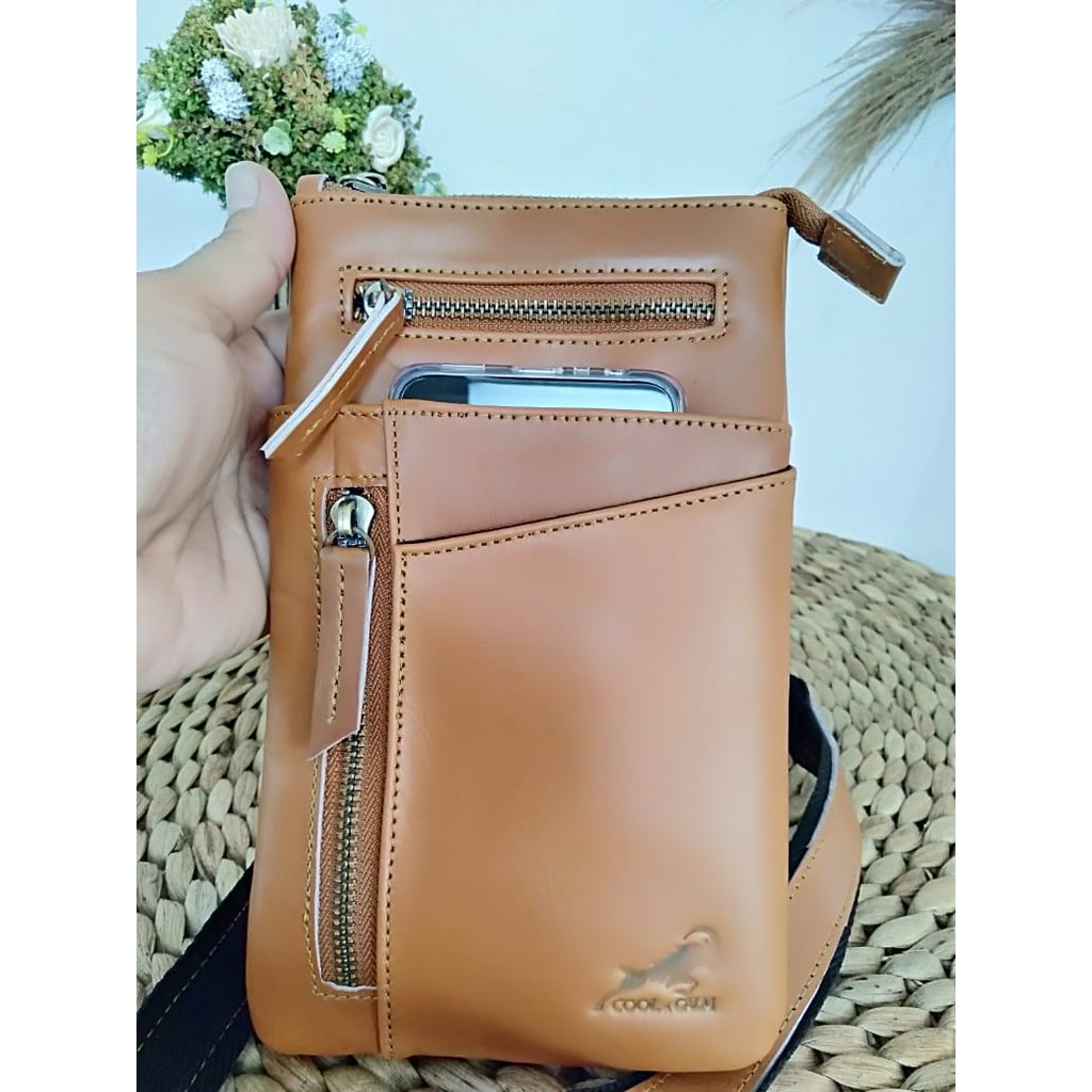 tas selempang pria kulit asli pinggang mini waistbag kulit asli garut