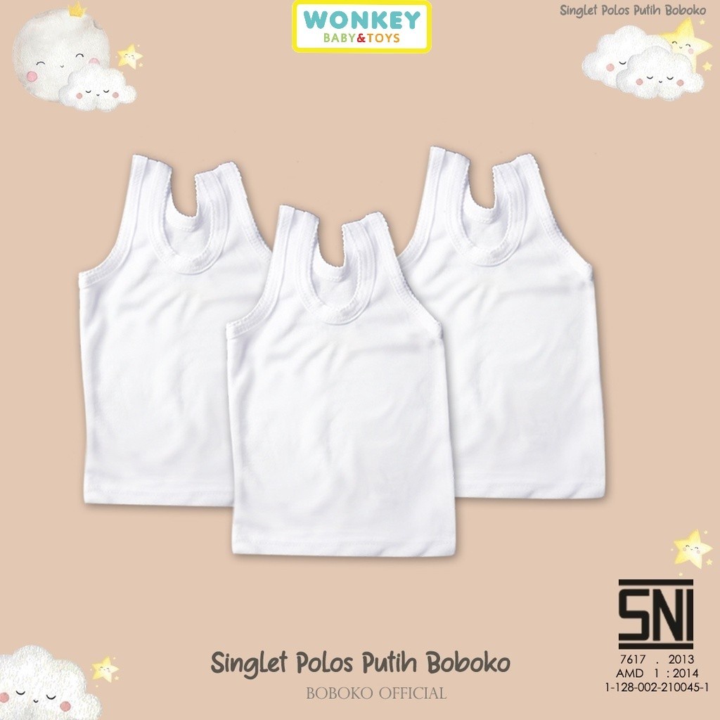 Singlet Bayi Polos Putih Newborn SNI Halus / Singlet Warna NB 0-3m Boboko / Andreatex