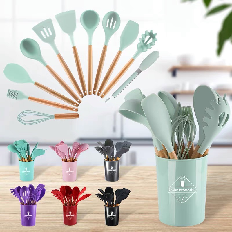 Silicone Utensil Set 11 Pcs Peralatan Dapur Alat Masak Silikon Baking Sutil Spatula Set Silikon-1