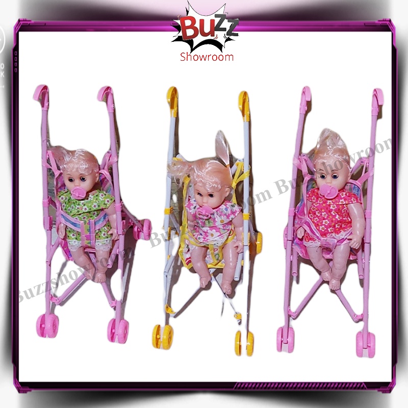 Baby Stroller Mainan Anak Perempuan Bunyi Nangis Dorongan Boneka Bayi