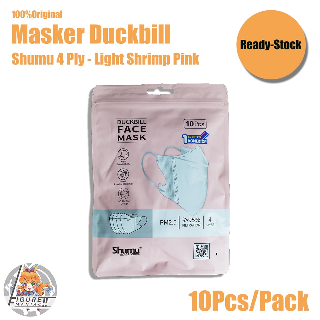 Masker Duckbill SHUMU 4 PLY emboss Original Pack isi 10 Warna Putih