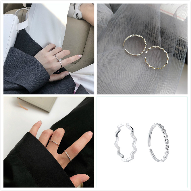 2 Pcs Set Cincin Terbuka Gelombang Korea A&amp;6