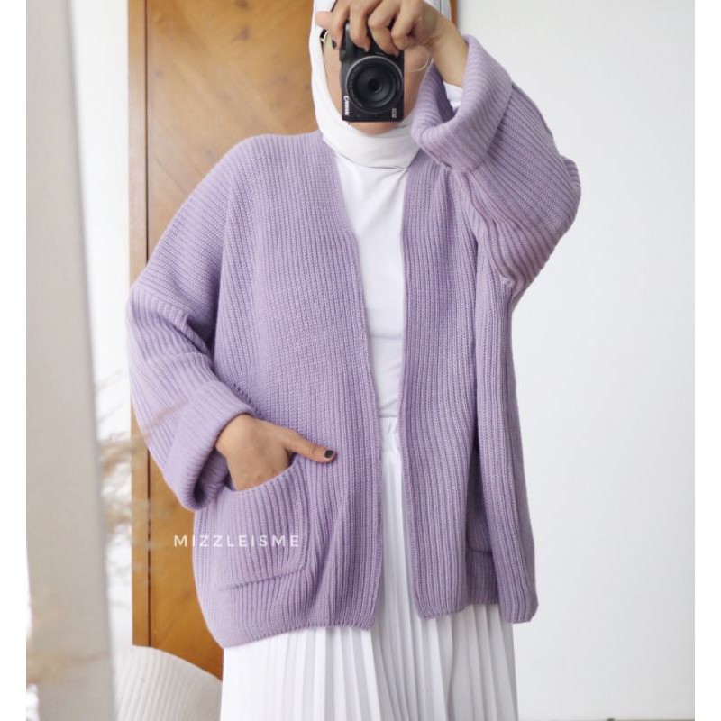 Oversized Knit Cardigan Cardigan Rajut Mizzleisme-Lilac