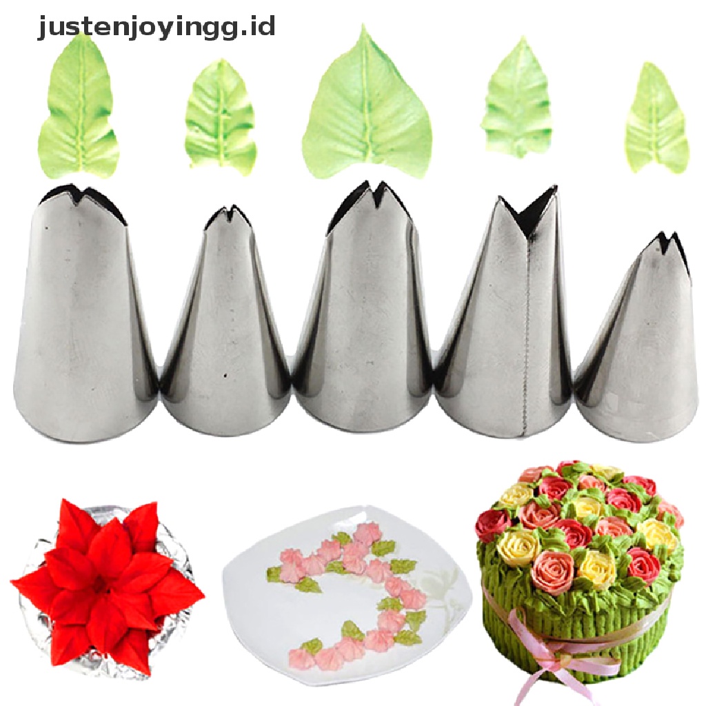 5pcs Nozzles Icing Piping Bentuk Daun Bahan Stainless Steel Untuk Dekorasi Kue Pastry