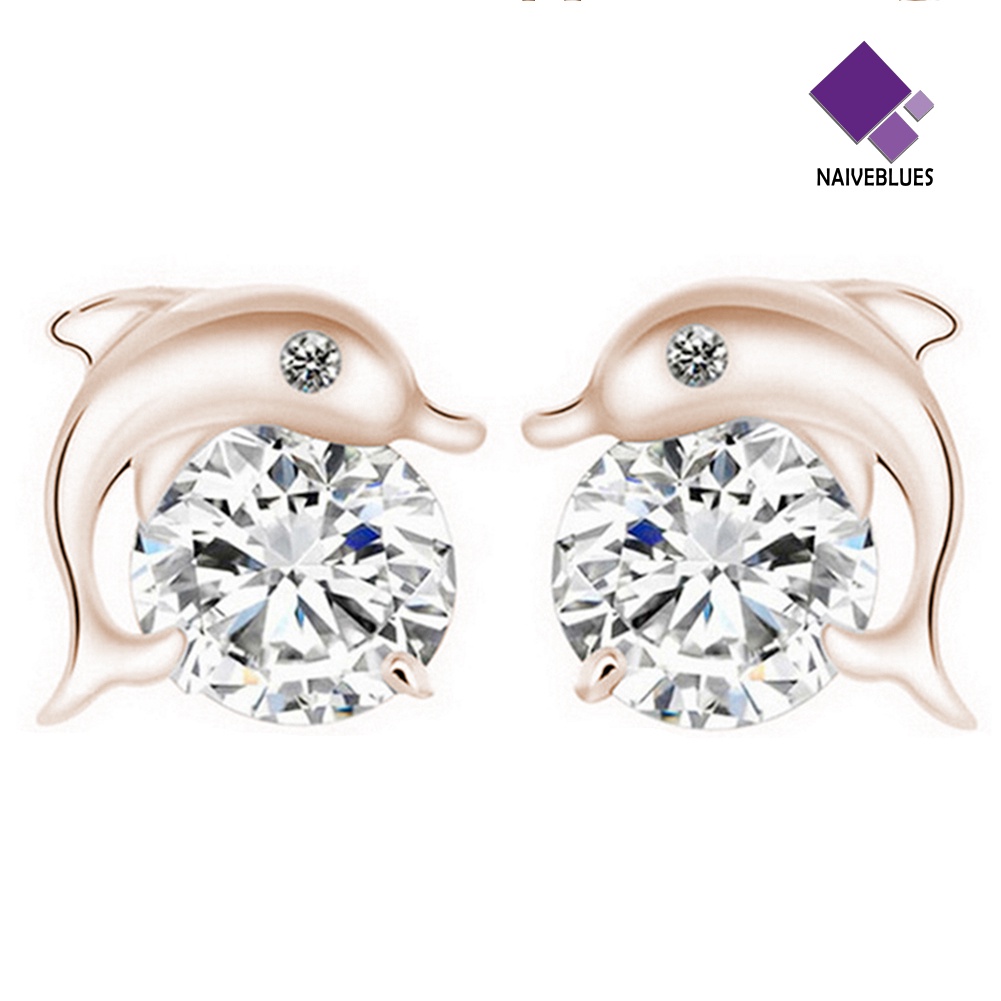 Anting Stud Bentuk Lumba-Lumba Lapis Silver Untuk Wanita