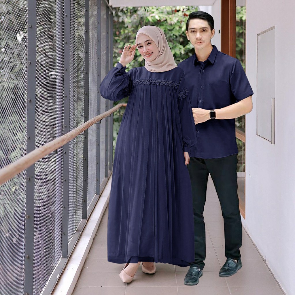 Nuraini Couple l Baju Gamis Maxy Brukat Muslim Kondangan Couple Terlaris