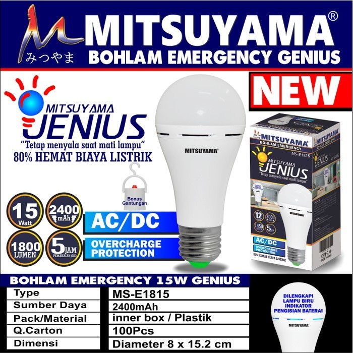 15 Watt Lampu LED Genius Jenius Emergency/ Mitsuyama Magic ACDC 15W 15Watt