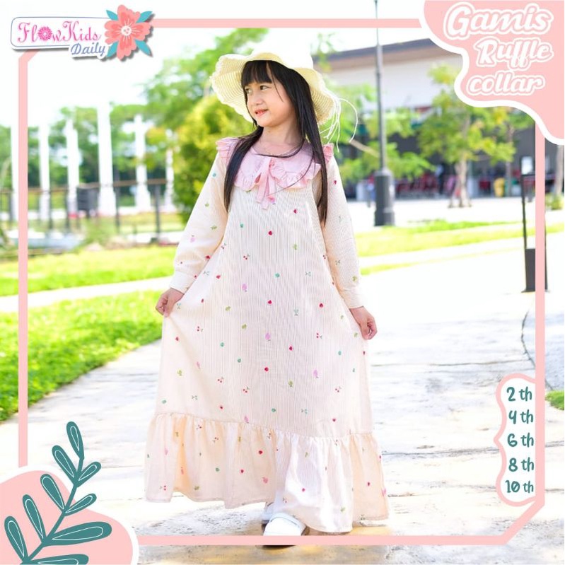 Afsheenastore Gamis Anak Ruffle Colar By Flowkids / Ready Size 2