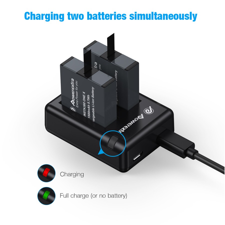 POWEREXTRA BATTERY INSTA 360 X 2 PACK WITH DUAL CHARGER FOR INSTAX 360