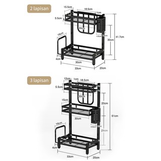 (COD) Rak Bumbu Dapur Stainless Steel Rak Penyimpanan Dapur Rak Bumbu Rak Dapur Stainless 3 Susun 2 Susun 3 Tingkat