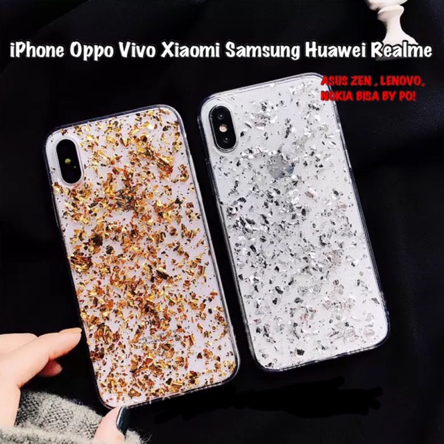 Confetti Case Gold iPhone Oppo Vivo Xiaomi Samsung M51 A50s A30s A9 A5 2020 V15 V17 Y17 Y15 Y12 F11