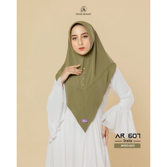 [COD] Jilbab Instan terbaru // Hijab bergo Instan variasi Plisket dan akrilik  AR 607 ORI by AR RAFI-Avocado