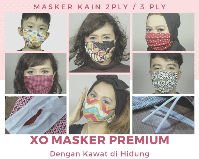 Masker Kain XO Premium 3Ply Kawat Hidung - Masker Batik - Masker Scuba Hijab - Masker Anak Kawat