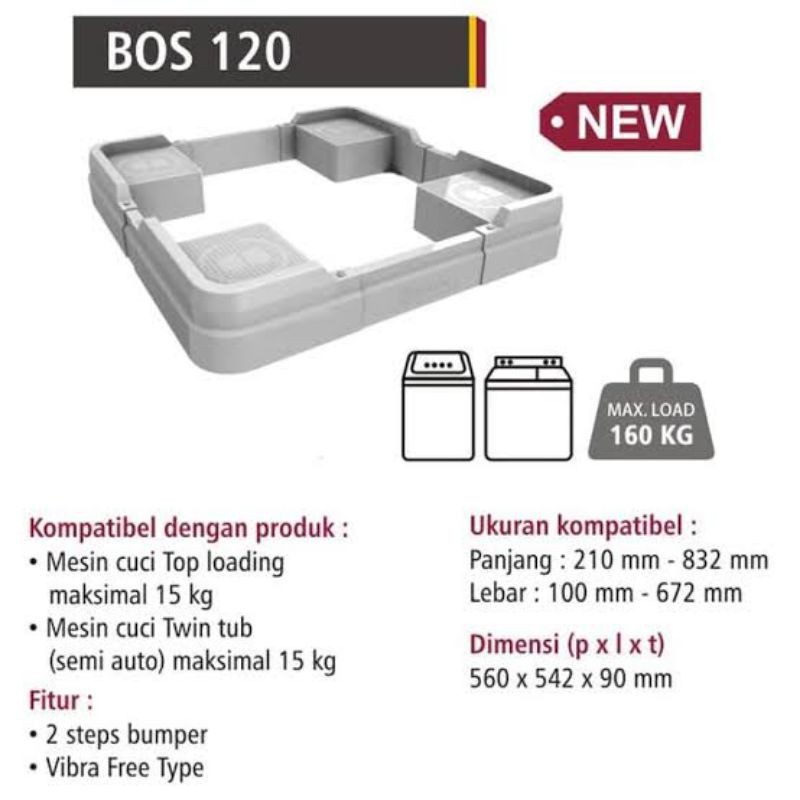 BERVIN BOS-120 / BWSA-3D31 Tatakan Dudukan Mesin Cuci Kulkas Kuat Kokoh BOS120