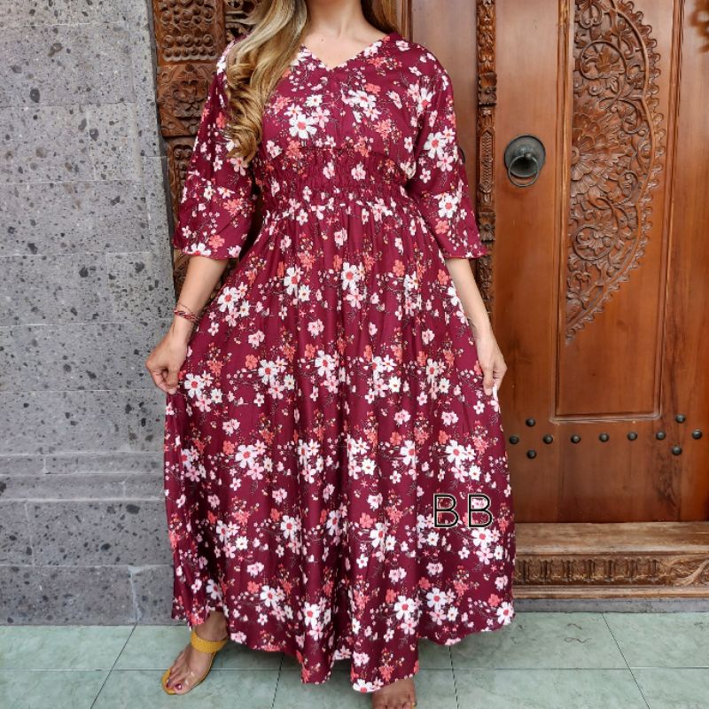 GAMIS BALI / DRES MOZA ( lengan lonceng)-Ayani maroon