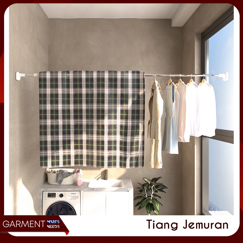 TIAJE - Tiang Jemuran Gantungan Baju Tirai Fleksibel Rak Dinding Kuat Tanpa Bor Paku Stainless Steel