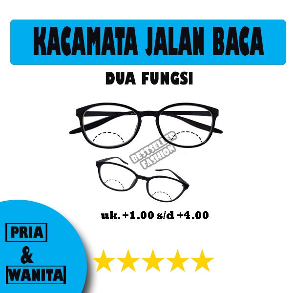 KACAMATA BACA DAN JALAN (+)  UK. +1.00 S/D +4.00 BINGKAI HITAM KACAMATA RABUN DEKAT 2IN1 KACAMATA PRIA DAN WANITA FRAME OVAL NOCASE