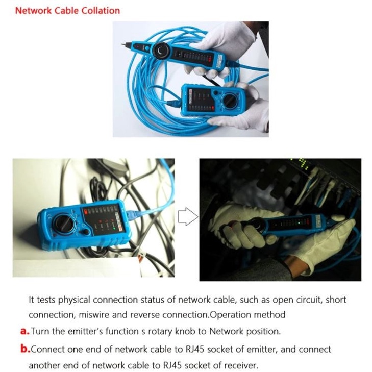 Tracker Tester Kabel Jaringan RJ45 RJ11 CAT5 CAT6 LED