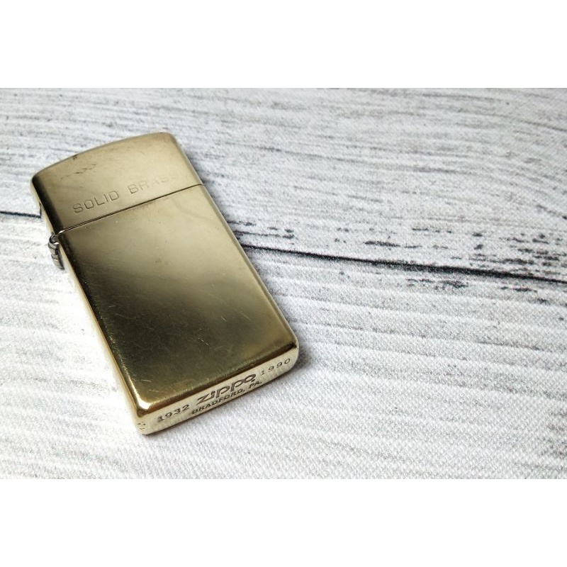 Zippo Slim Solid Brass Tahun 1990