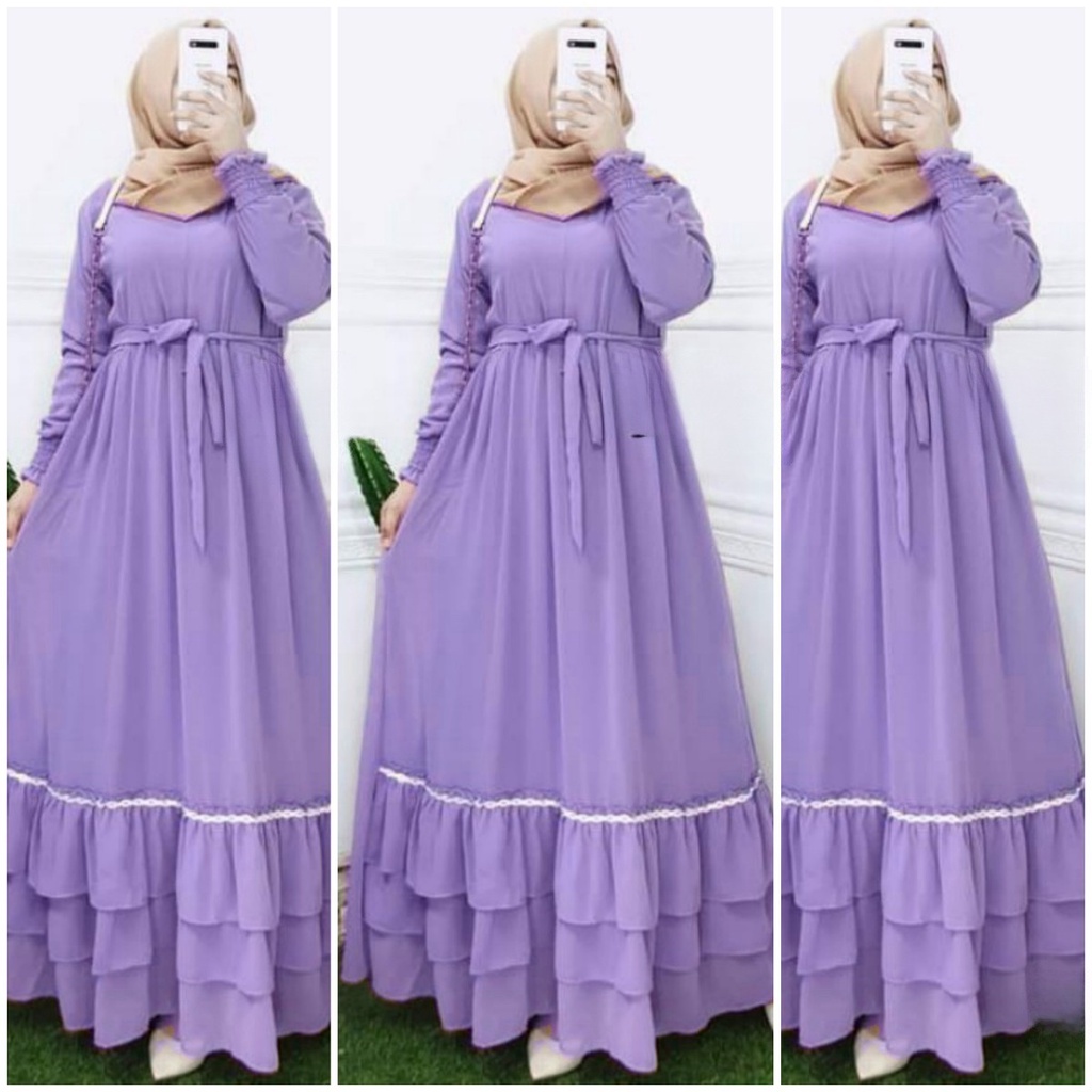 amelia maxi ceruty bebydoll renda susun /gamis syarii ceruty bebydoll motif/ gamis  fashion muslim terbaru