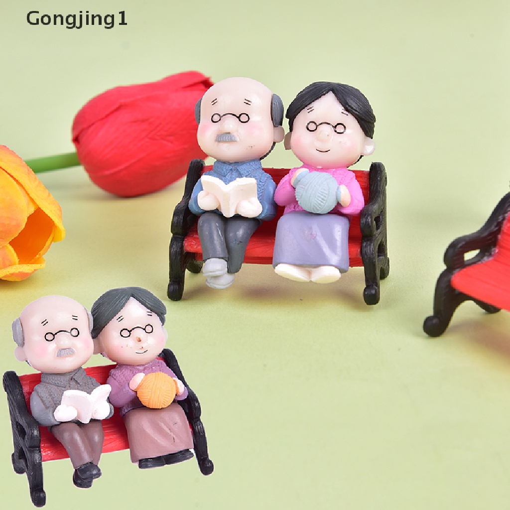 Gongjing1 3pcs / set Miniatur Kakek Nenek Bahan Resin Untuk Dekorasi Rumah