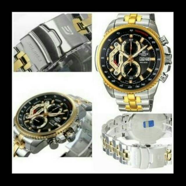 Jam Tangan Elegant Pria Casio Edifice Silver Gold Original BM