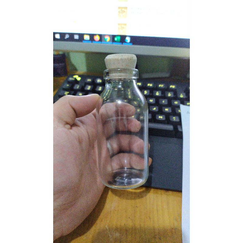 Botol Kaca 100ml Tutup Kayu Gabus / Kerajinan Souvenir / Handmade / Hiasan Dekorasi / DIY