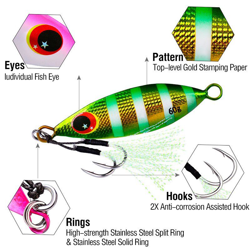 1Pcs 10-60g Metal Slow Jig 10Colors Heavy Sinking Minnow 3D Eyes Laser Fishing Bait 5-8.5cm