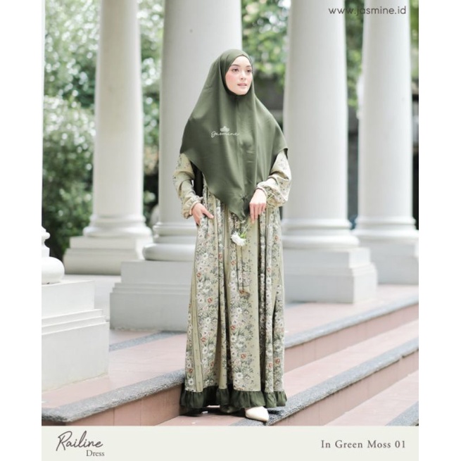 TERBARU RAILINE DRESS | BY Jasmine Lidiahadiwinoto ORI | gamis printing syar'i Green moss