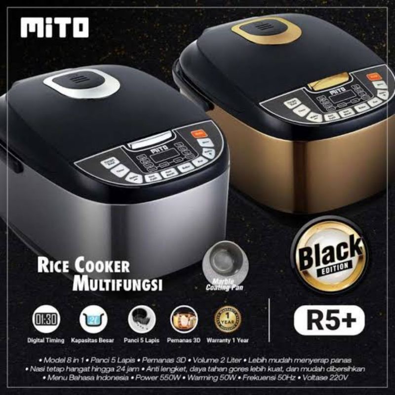 Magic Com / Rice Cooker Digital Mito R5+ 2 Liter 8 in 1 Marble Garansi Resmi