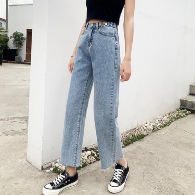 New diimpor fashion celana panjang perempuan high-waist lurus-kaki Premium celana jeans