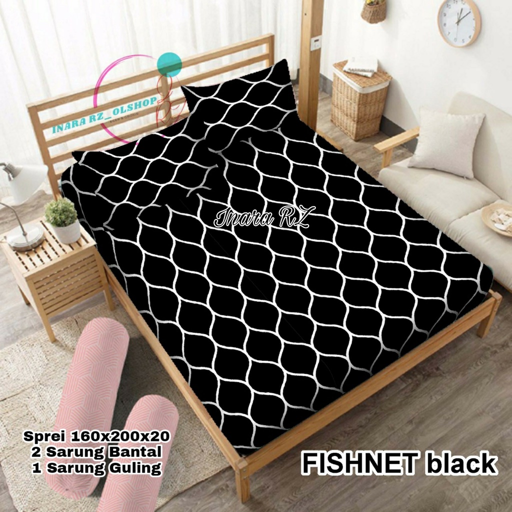 Sprei Motif Aestethic / Abstrak Fishnet, Seprai Fishnet Navy 160x200, Sprei Murah 160x200