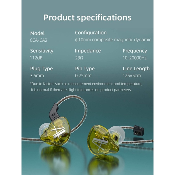 KZ x CCA CA2 Dynamic Driver In Ear Earphone HiFi Powerfull Bass Upgraded KZ EDX-4