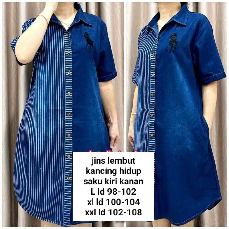 Dress tunik bordir polo tangan pendek kancing hidup busui