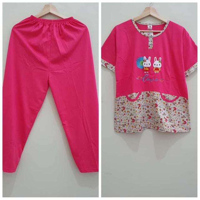 Piyama sie lie CP Lengan Pendek - Celana Panjang pink