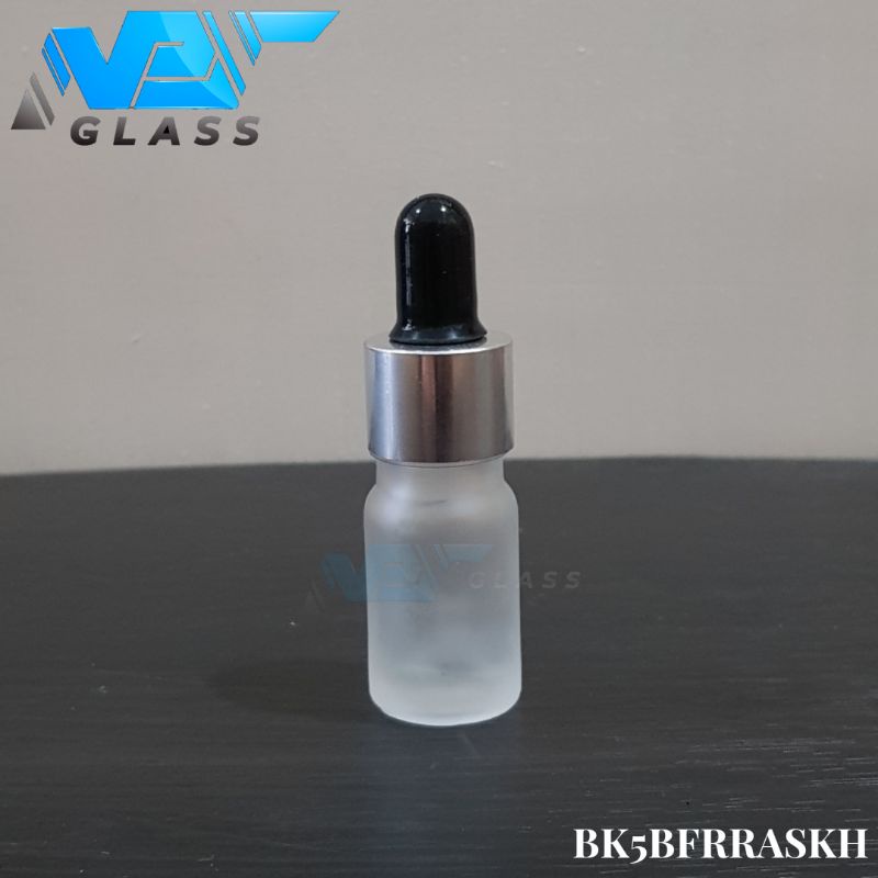 botol kaca pipet 5ml bening frosted doff - ring almunium silver