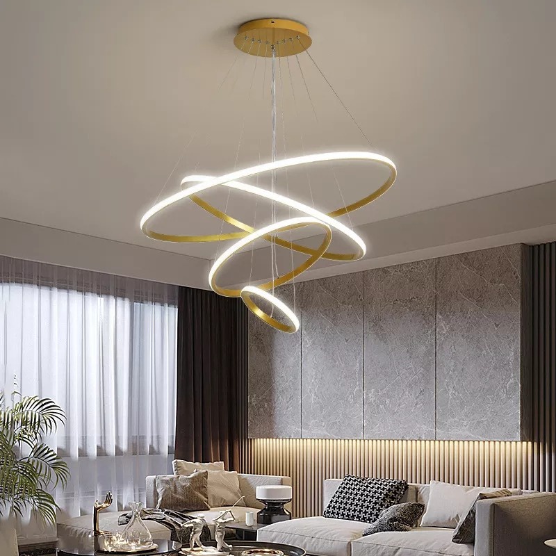 Lampu Gantung Hias Mewah Luxury Premium Aesthetic 3 Ring Elegant - Gold