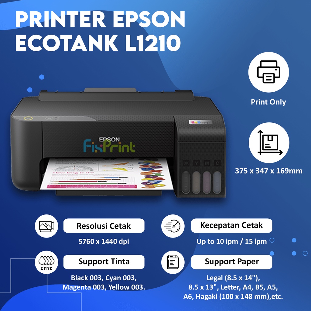 Epsn L1210 Printer A4 Ink Tank EcoTank Resmi Pengganti L1110 L310