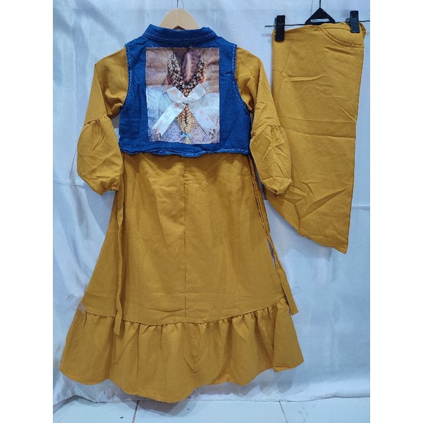 gamis susun anak umur 3.4.5th jaket jeans blazer jeans gamis 2in1