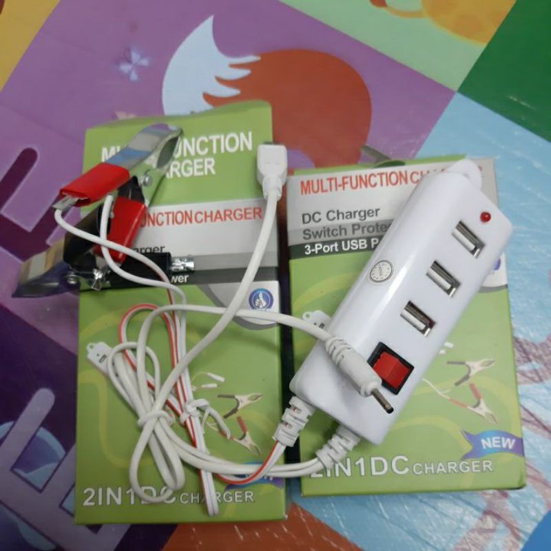 Charger Hp 2in1 3USB Sambung ke AKI Motor/Mobil