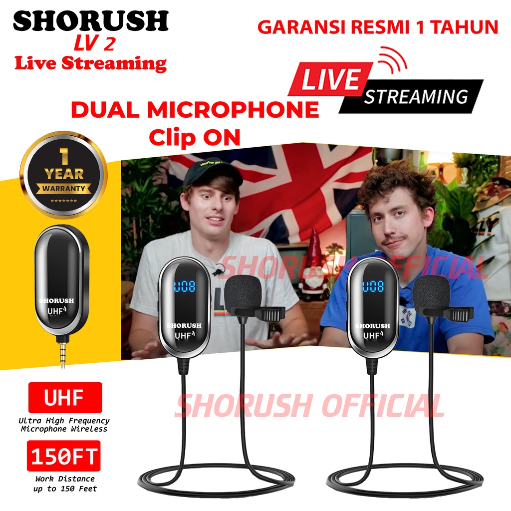Shorush LV 2 Microphone Mic Clip On Wireless UHF Live Streaming VLOG