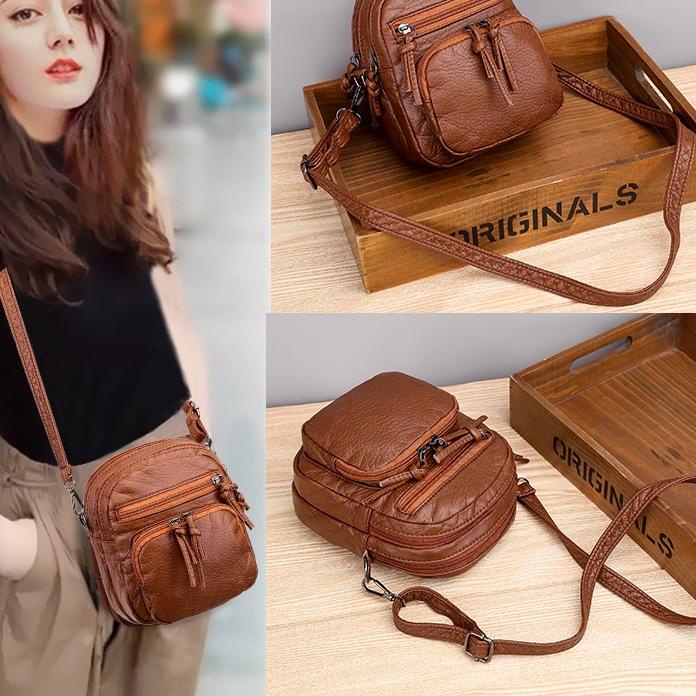 ❇ TAS SELEMPANG WANITA IMPORT KULIT COKLAT HECANA TA436B7 PREMIUM ORI SLING BAG KOREA REMAJA SIMPLE 