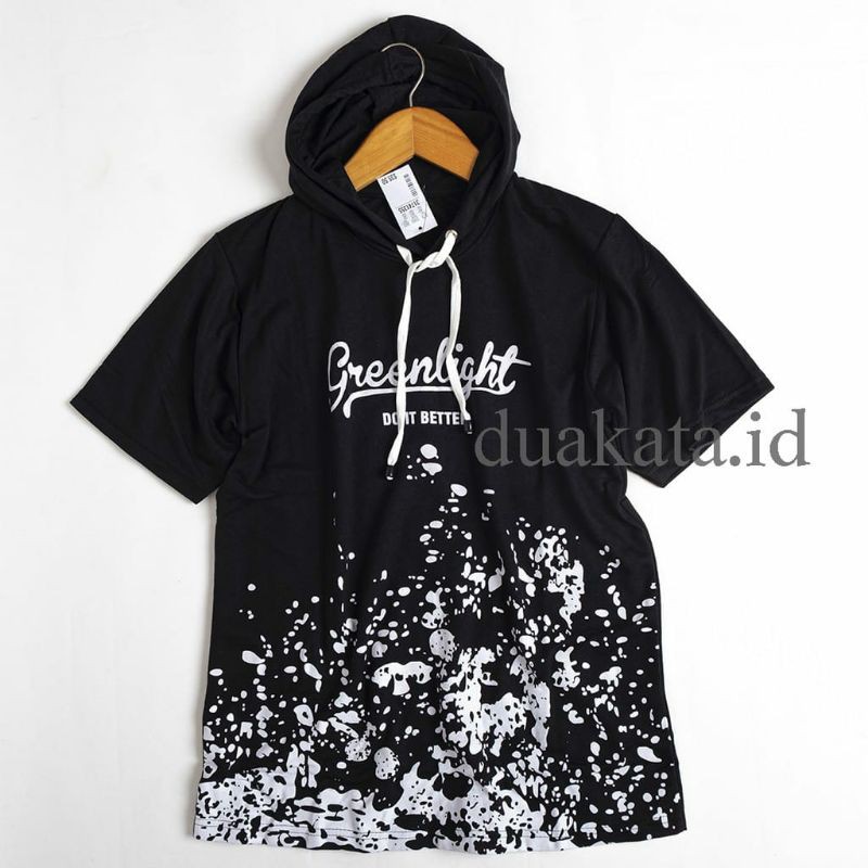 BAJU KAOS PRIA COWOK MOTIF TERBARU HOODIE GREENLIGHT BLACK