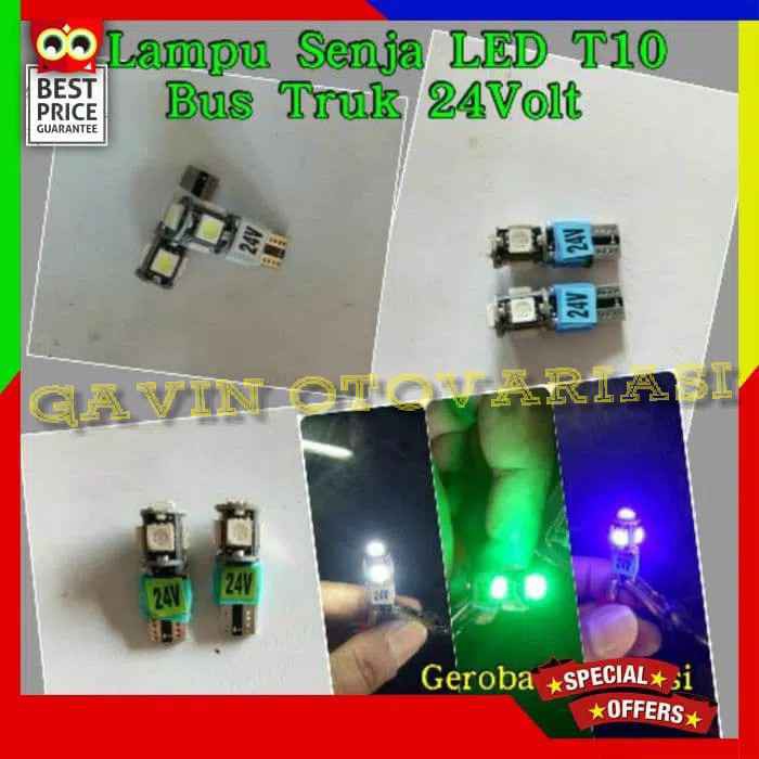 Lampu Senja T10 Bus/Truck (24 Volt) 5 Led Strobo Hijau