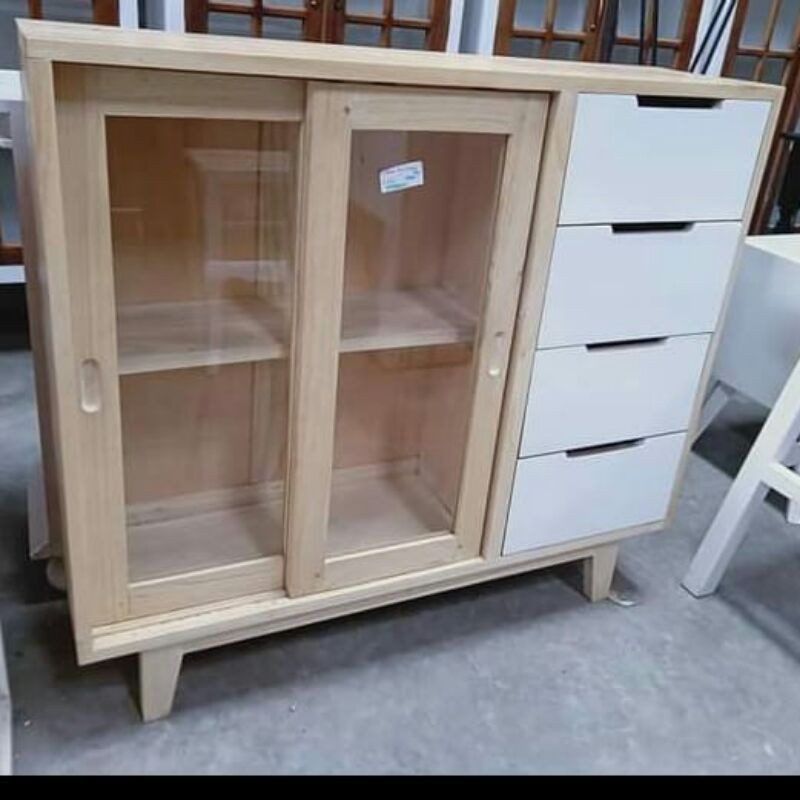 cabinet lemari kayu putih dengan laci susun