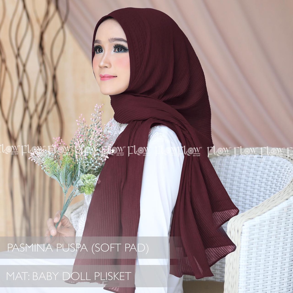 Pashmina Instan Puspa Ori Flow (New Pattern) (Mohon Baca Deskripsi)-MAROON