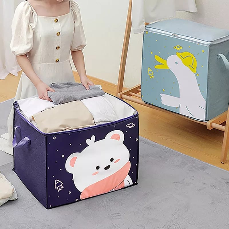 Storage Bag  / Kotak Penyimpanan Baju Selimut ,Perlengkapan Mainan Anak/  Cloth Bag Tempat Penyimpanan Selimut Organizer Baju - Penguin Biru